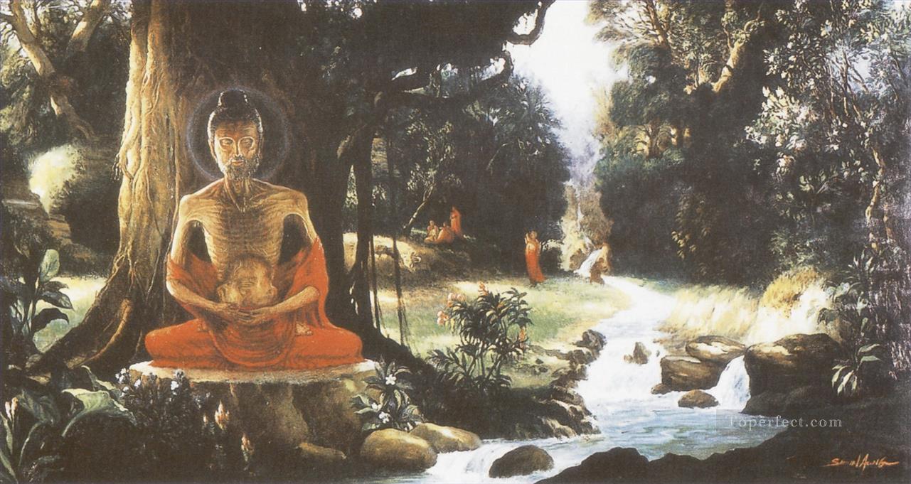 菩薩は真理の実現と仏教の悟りの達成のために苦行を6年間続けた油絵